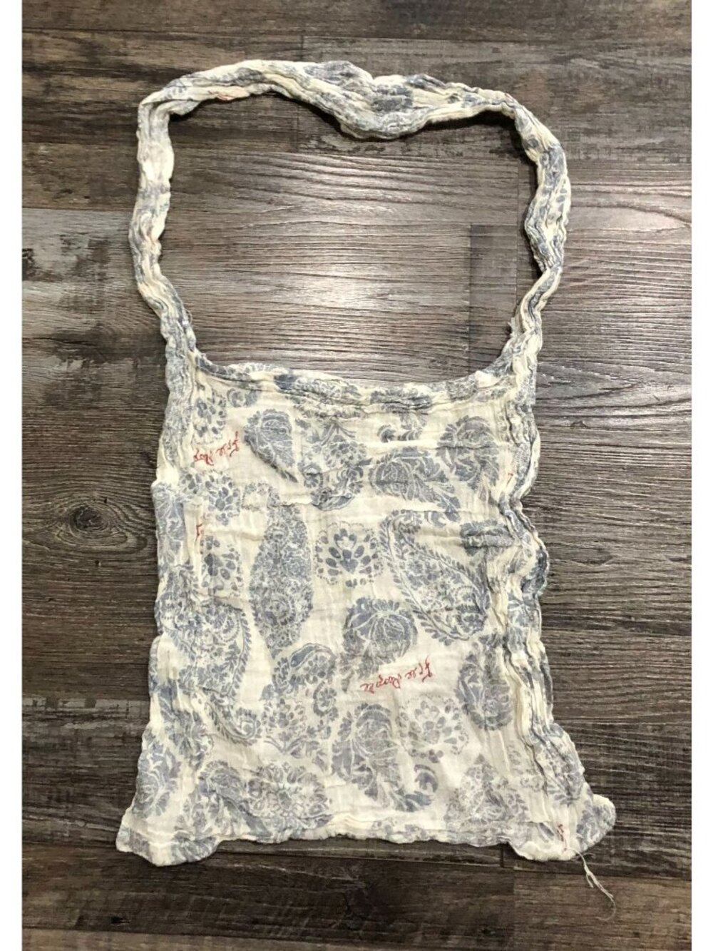 Free People White & Blue Floral Lightweight Gauze Hobo Shopping Tote Bag
